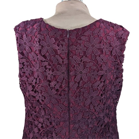 Ralph Lauren Size 14W Burgundy Floral Lace Sleeveless Pencil Dress - Picture 6 of 10